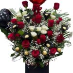 Romantic Luxe Grandeur – Red Roses, White Spray Roses & Ferrero Chocolate.
