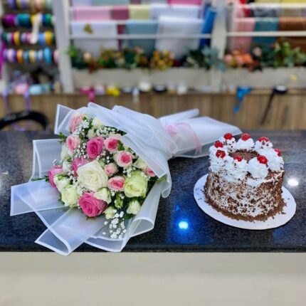 Blissful Pink Roses & Black Forest Cake