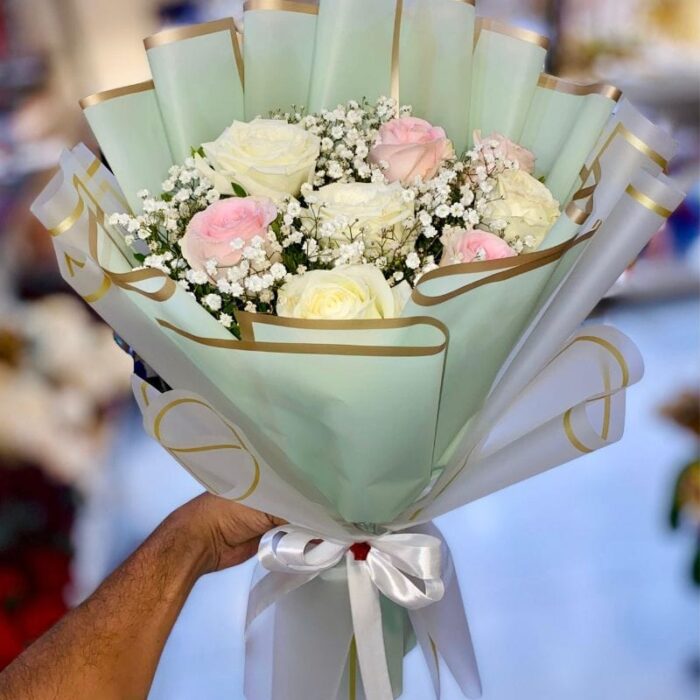 Blush Ivory Charm Bouquet Karachi | Elegant Pink & White Flowers