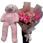 Everlasting Love Combo – 4ft Pink Teddy & 20 Imported Pink Roses